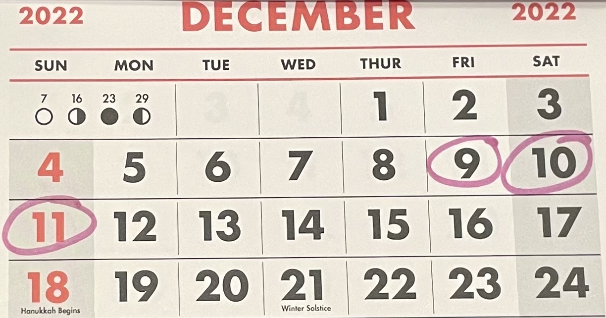 Dates: December 9th-11th